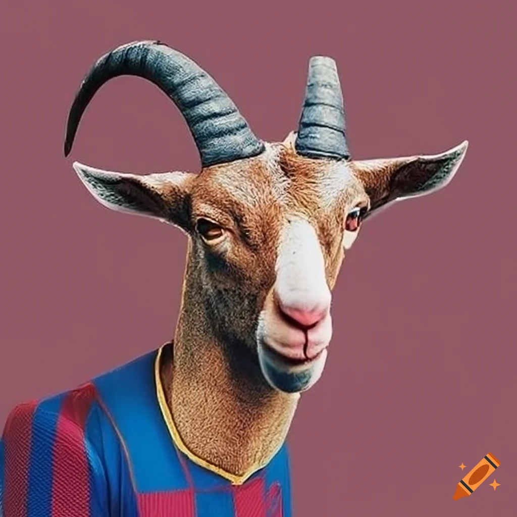 Goat wearing a barcelona football jersey on Craiyon