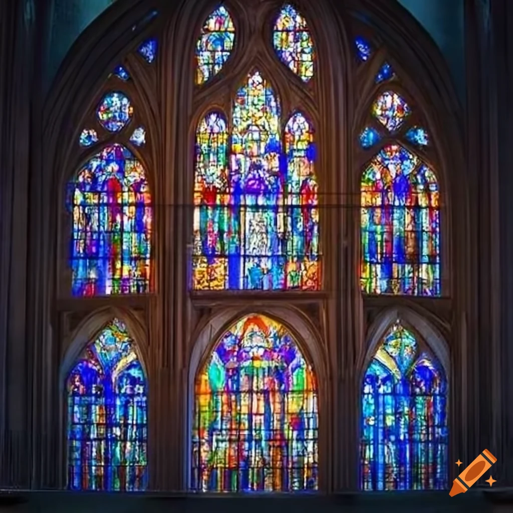 Cracked stained glass window in a cathedral on Craiyon