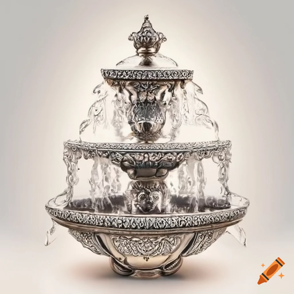 silver fountain with intricate Islamic design