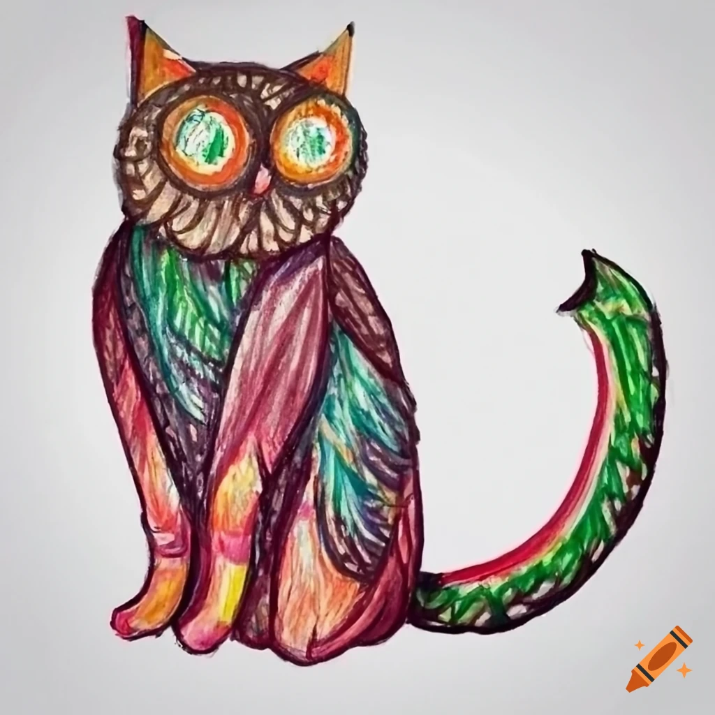 image of a cat with owl feathers