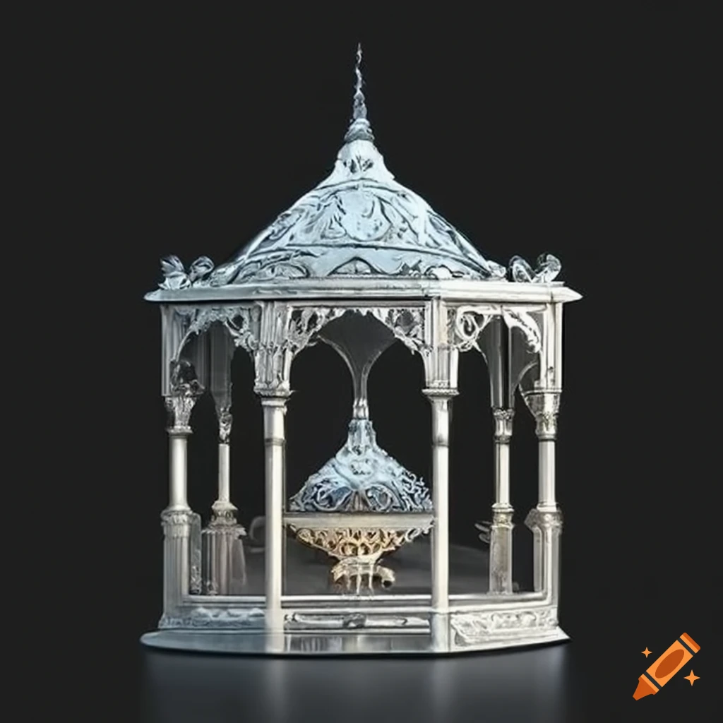 silver ornamental Islamic gazebo in a garden