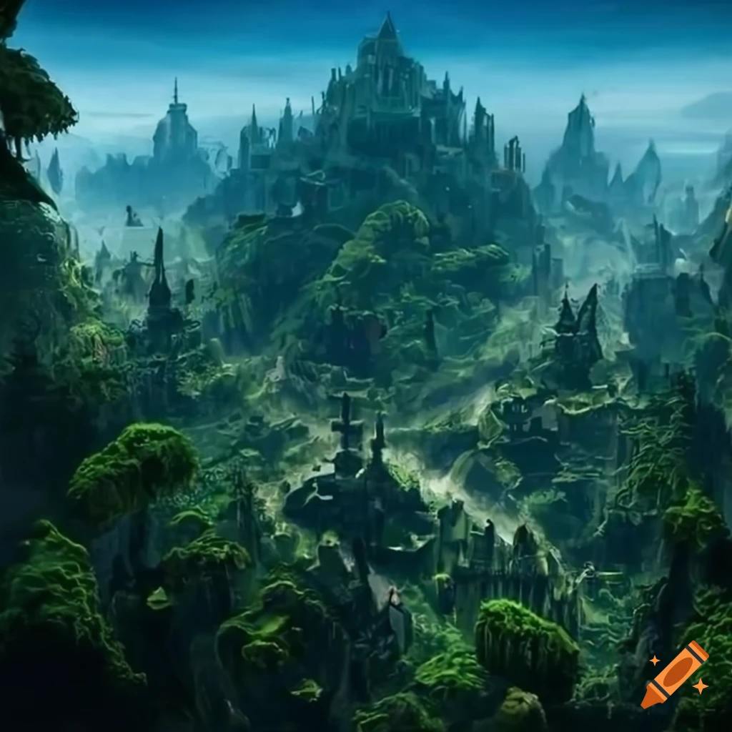 Fantasy city atop jungle trees on Craiyon