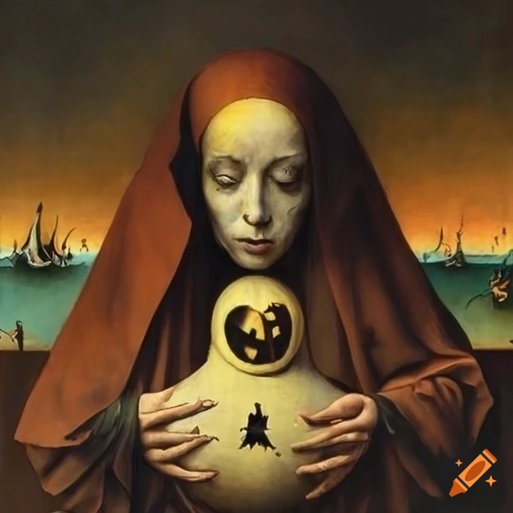 Surreal halloween-style paintings inspired by hieronymus bosch