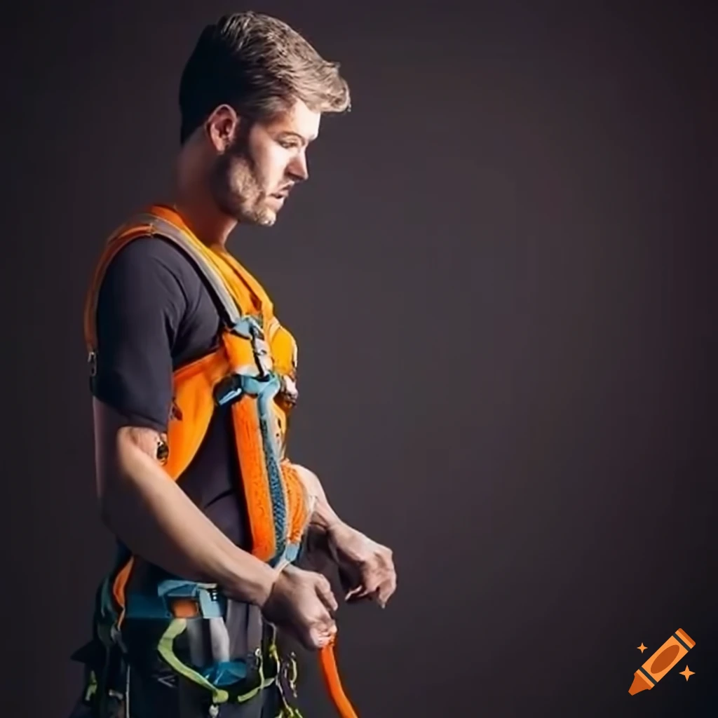 Man wearing a climbing harness