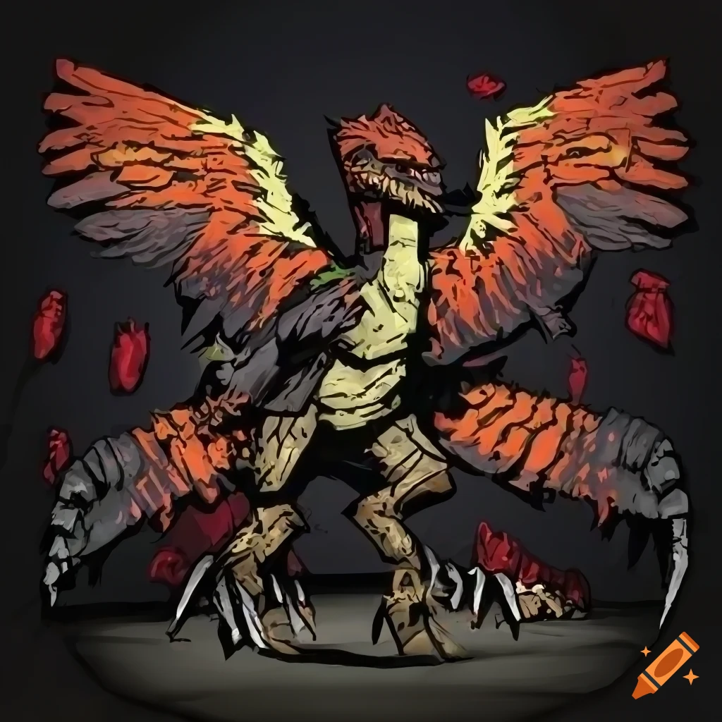 Angry raptor in a jungle inspired by the style of Darkest Dungeon on ...