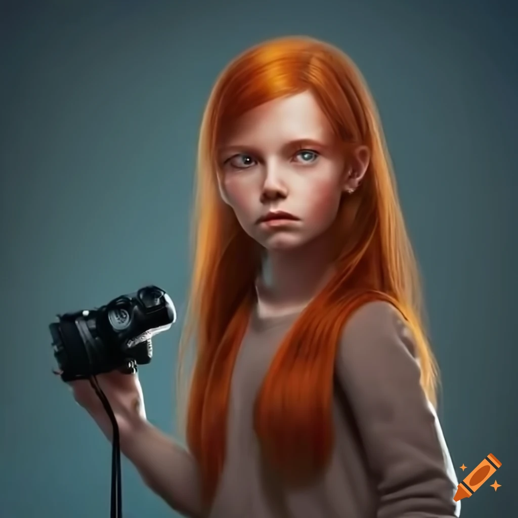 Young red-haired girl spying in a warehouse on Craiyon