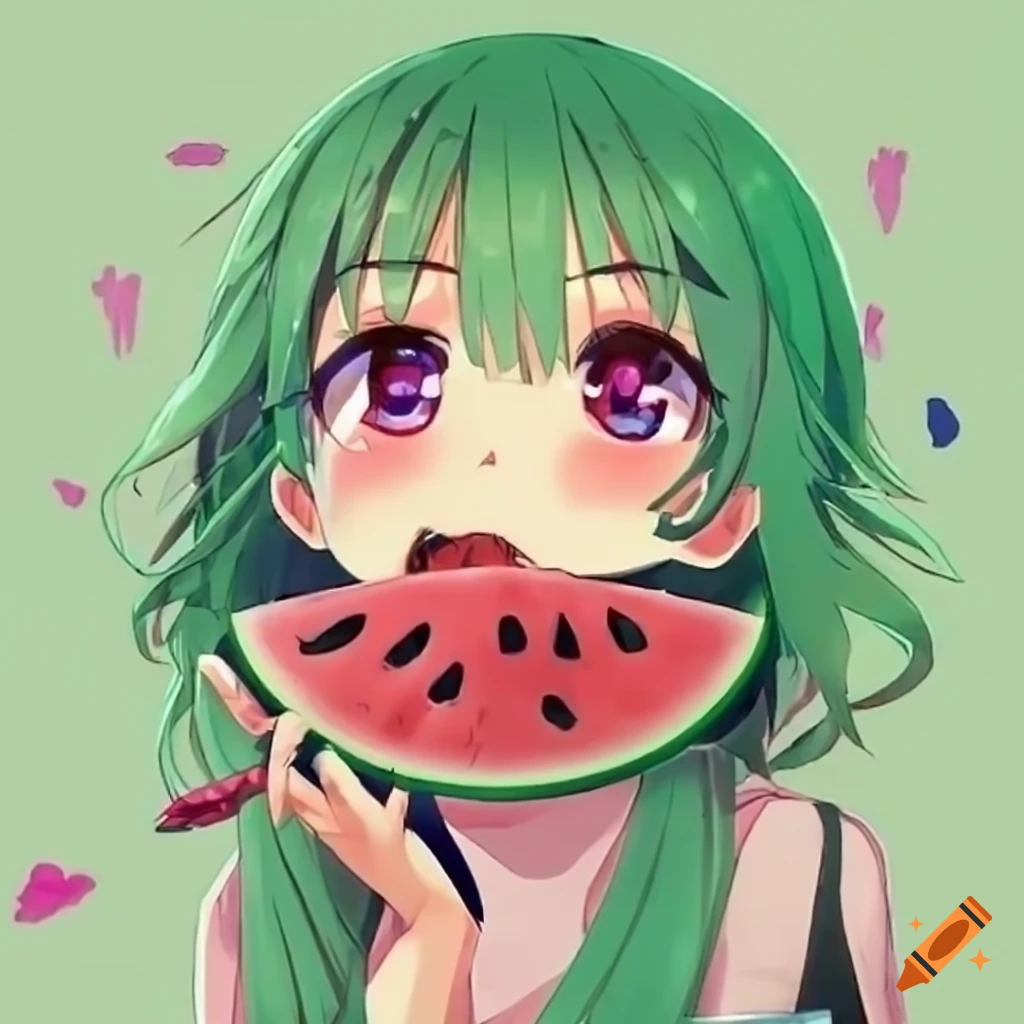 Premium Photo | Anime girl with watermelon backpack sitting on the ground  generative ai