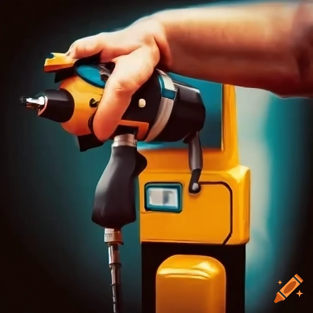 Man using a drill on a gas pump on Craiyon