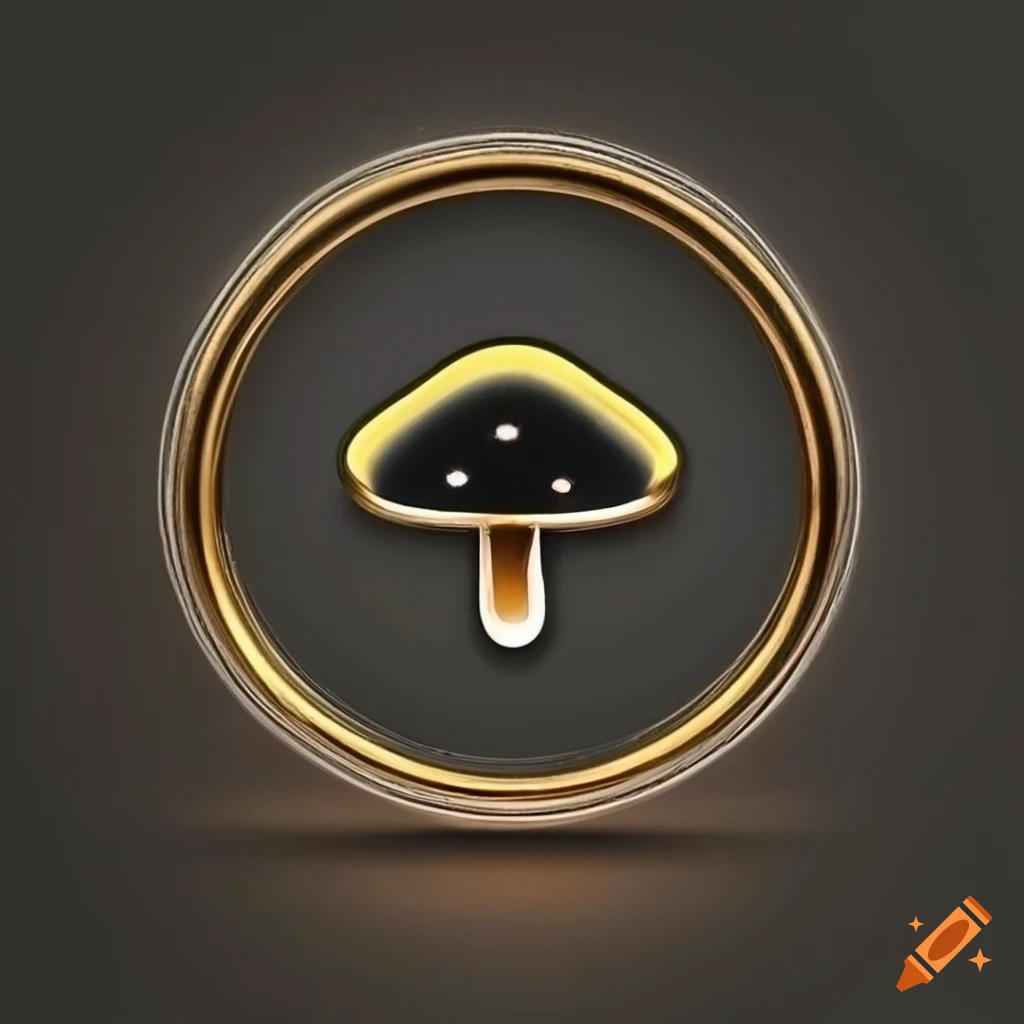 logo design with a black and golden mushroom in a lightning bolt circle