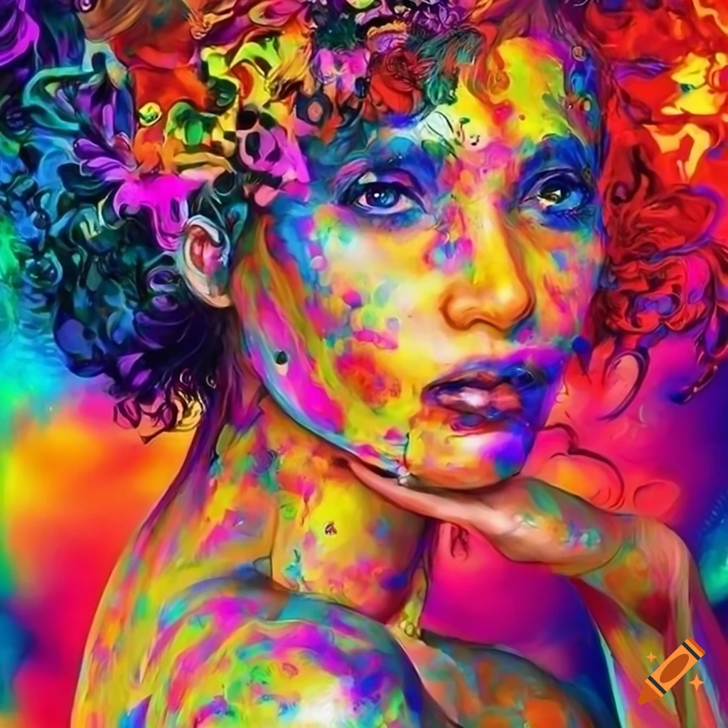 Colorful artwork of a woman in vibrant colors