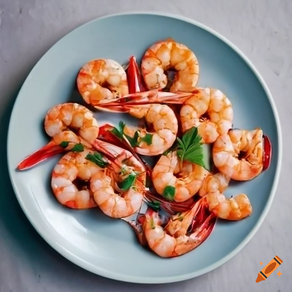 Plate of delicious shrimp on Craiyon