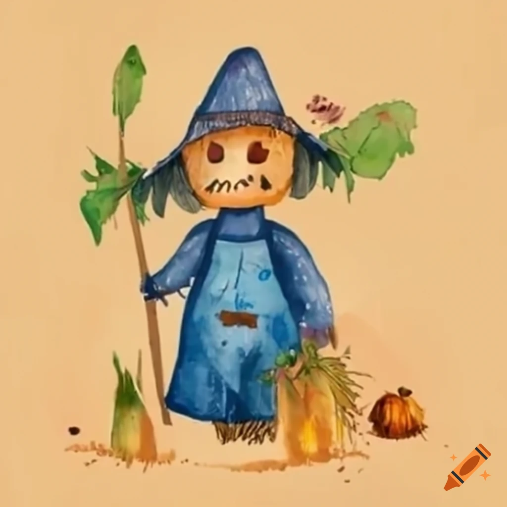 cute scarecrow taking care of crops