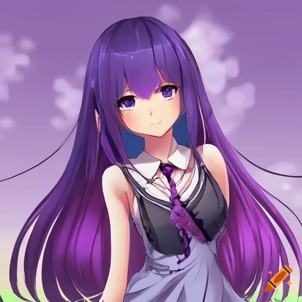 Vibrant purple-haired anime girl on Craiyon