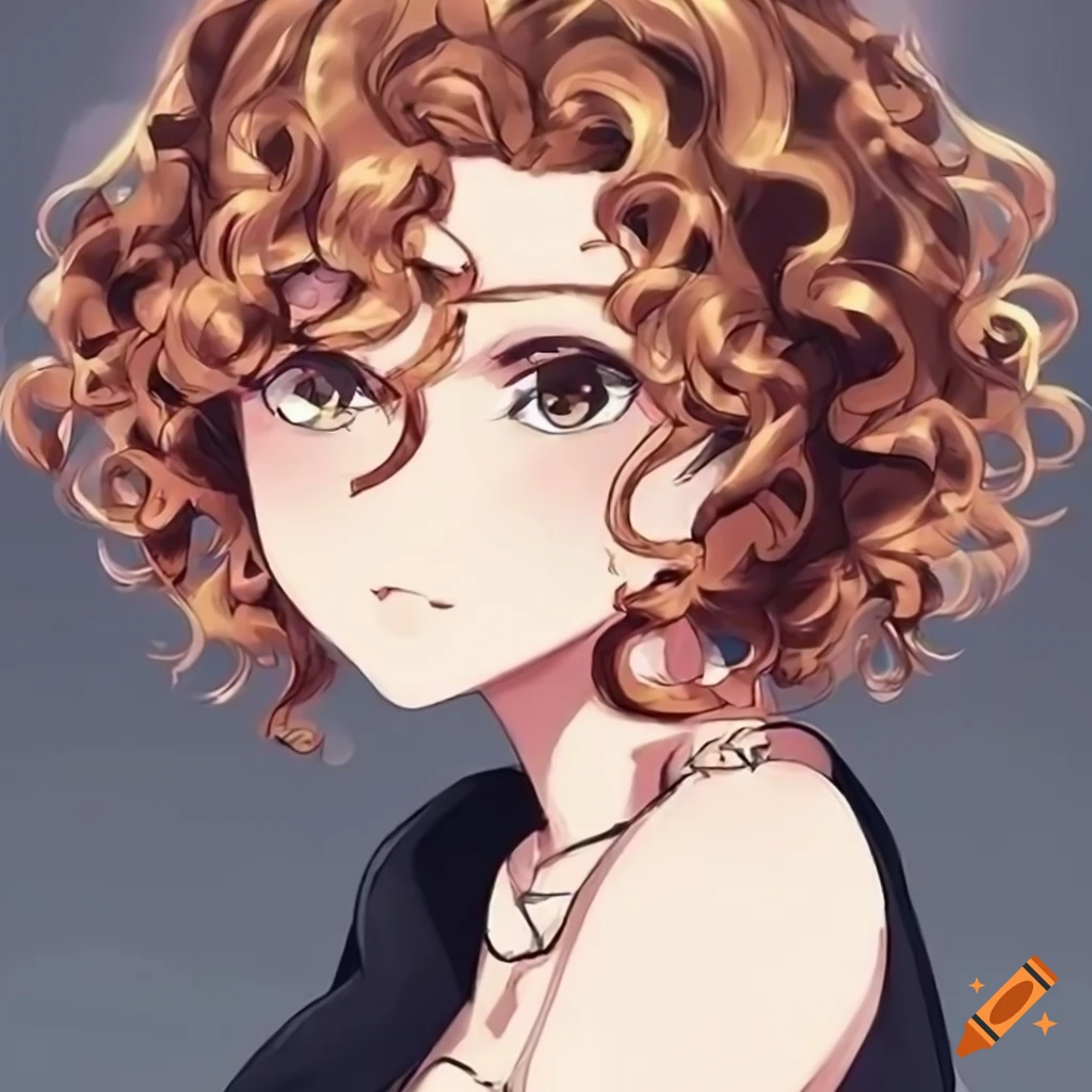 Cute Anime Girl with Short White Wavy Curly Hair · Creative Fabrica