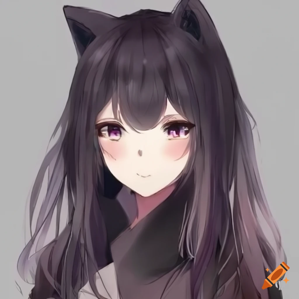 Cute anime wolf girl with black hair on Craiyon