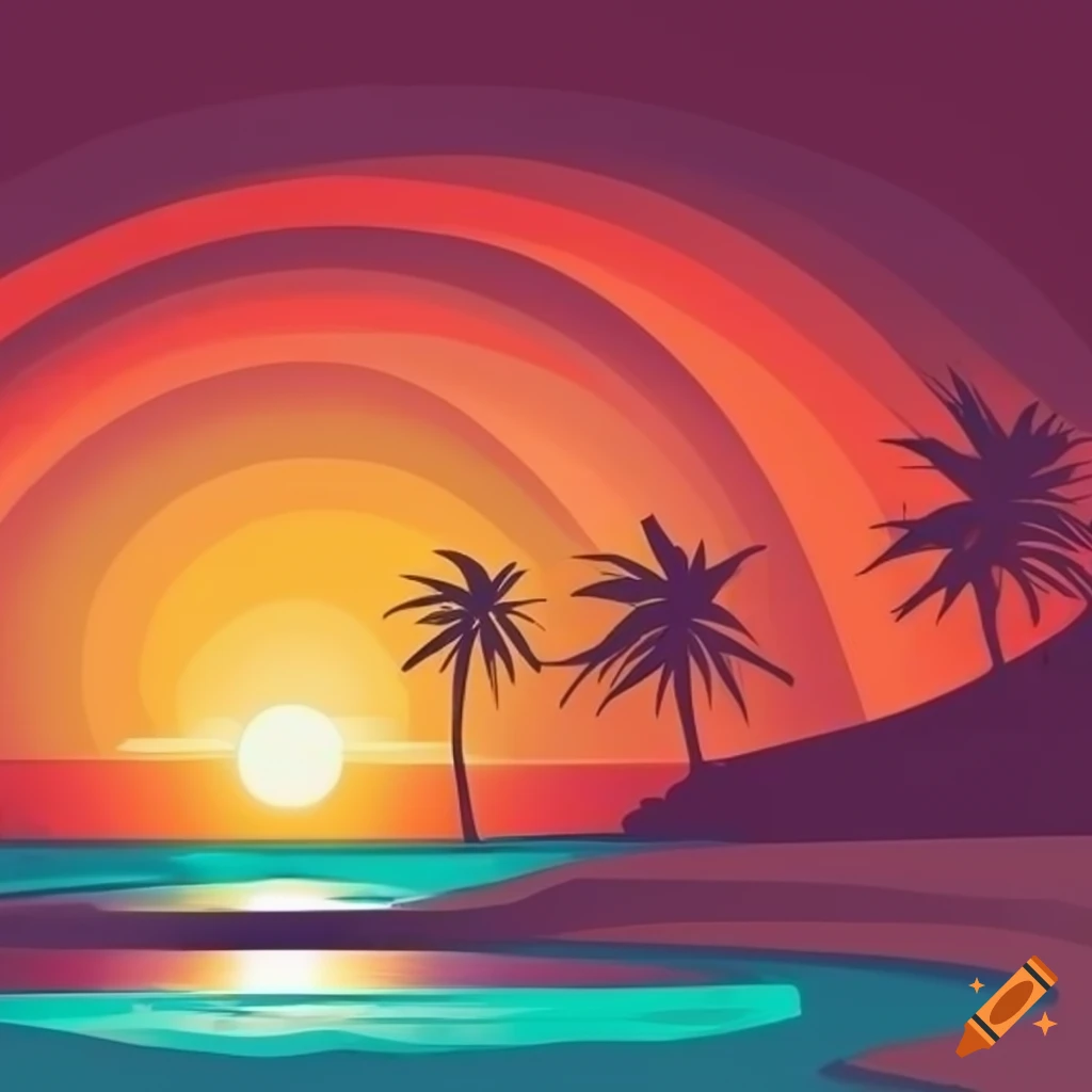 Vector Illustration Of A Sunset Beach On Craiyon