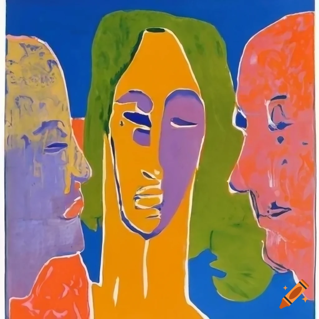 lino print inspired by Matisse and Jan Voss depicting scenes from the four gospels