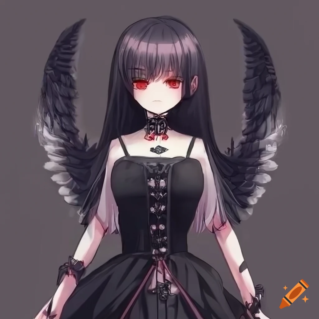 Anime-style illustration of a gothic angel of death on Craiyon