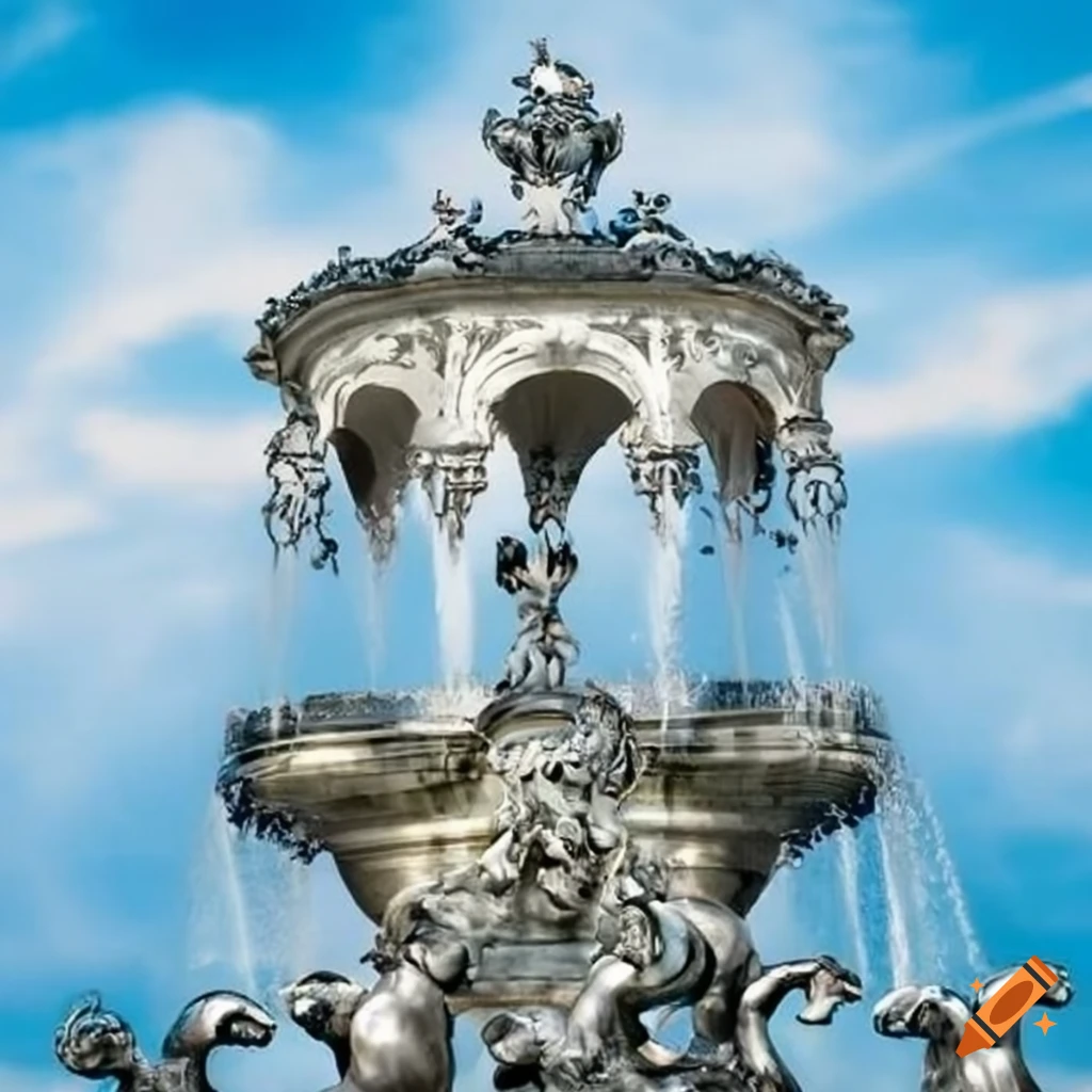 sky blue ornamental fountain in a Dresden gazebo