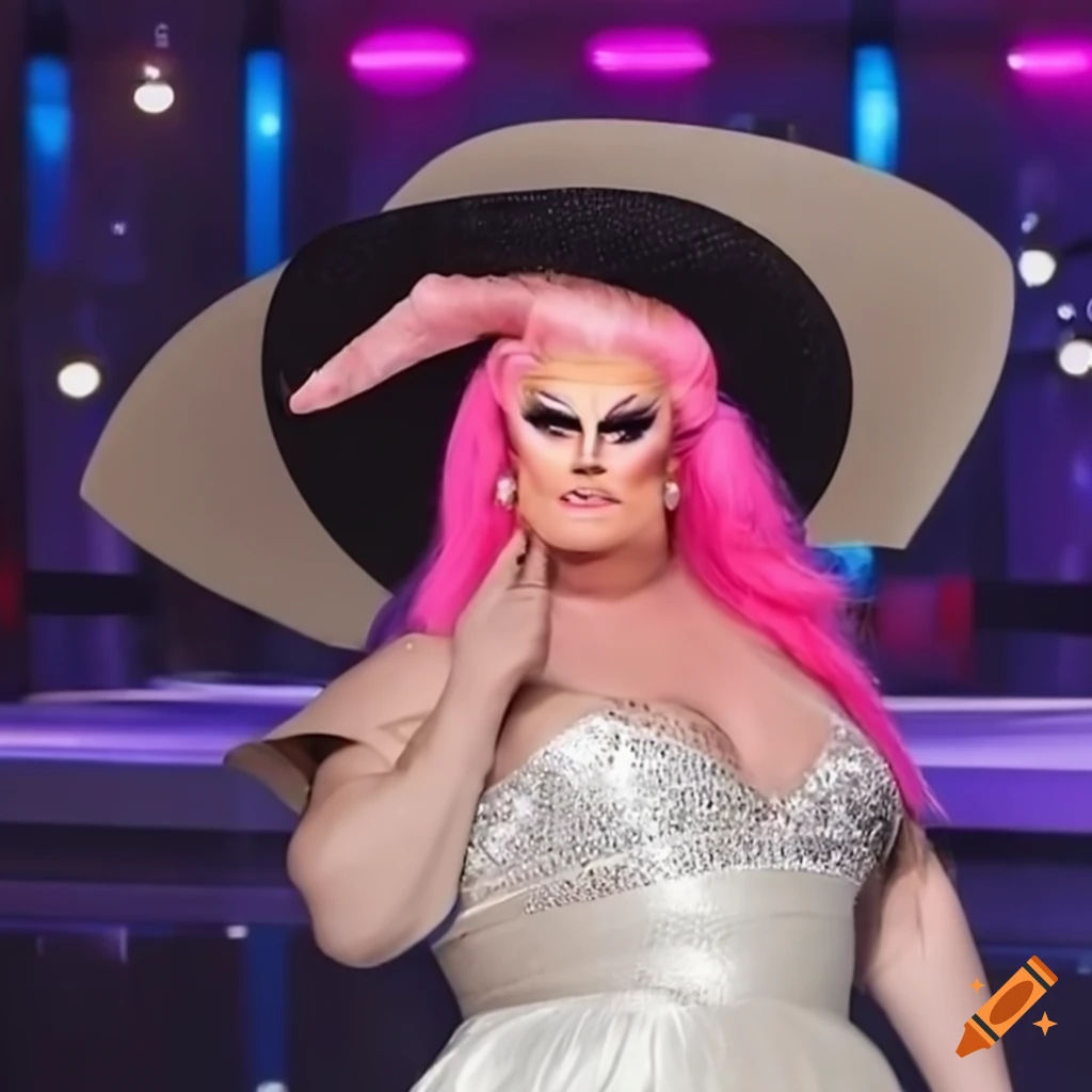 image of a drag queen with pink hair on runway