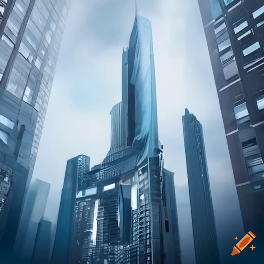 realistic depiction of a futuristic city with skyscrapers