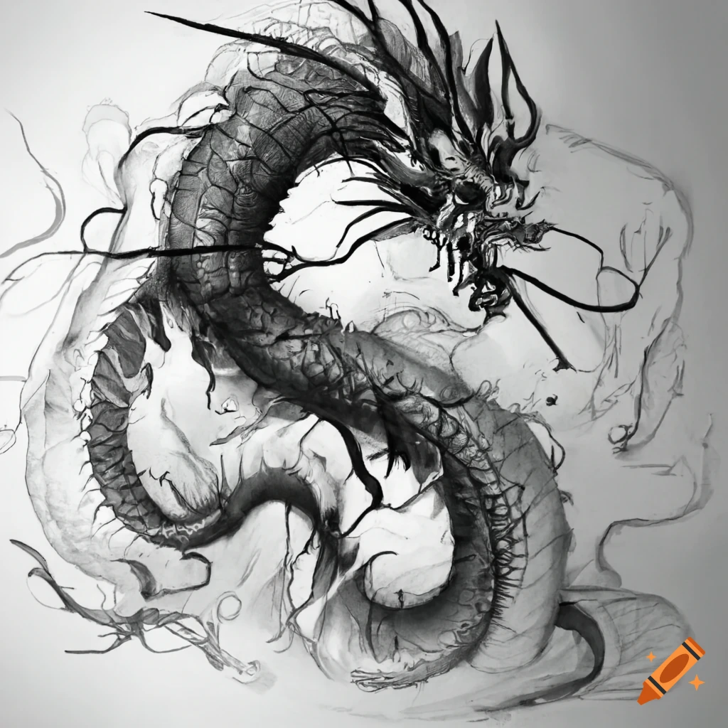 Ink dragon in japanese style