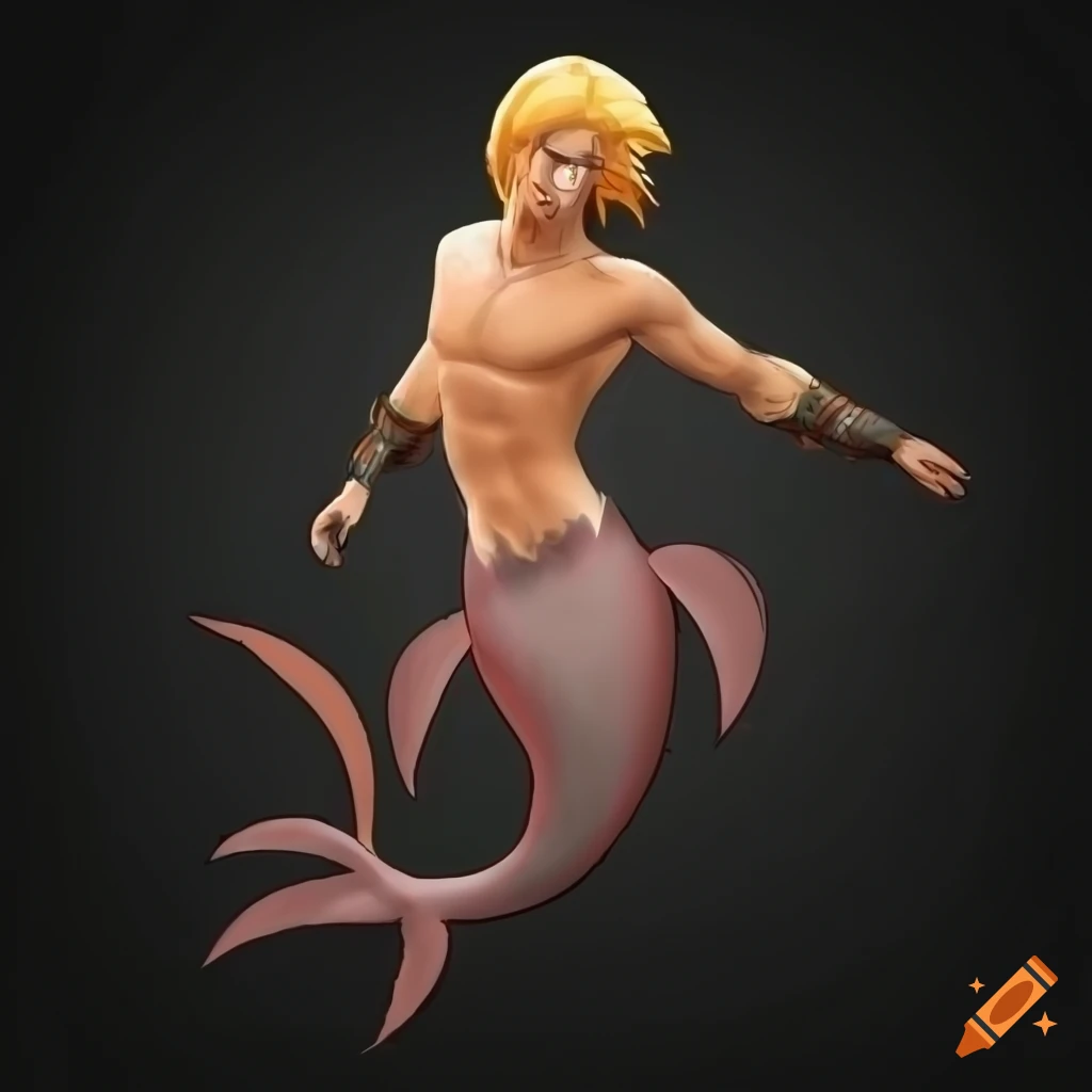 reference sheet of a black-tailed merman with light hair