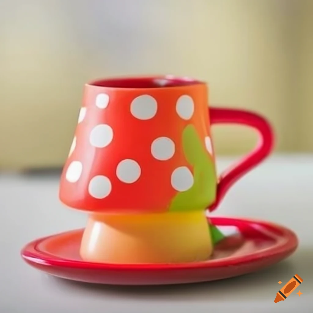 colorful mushroom shaped mug on a table