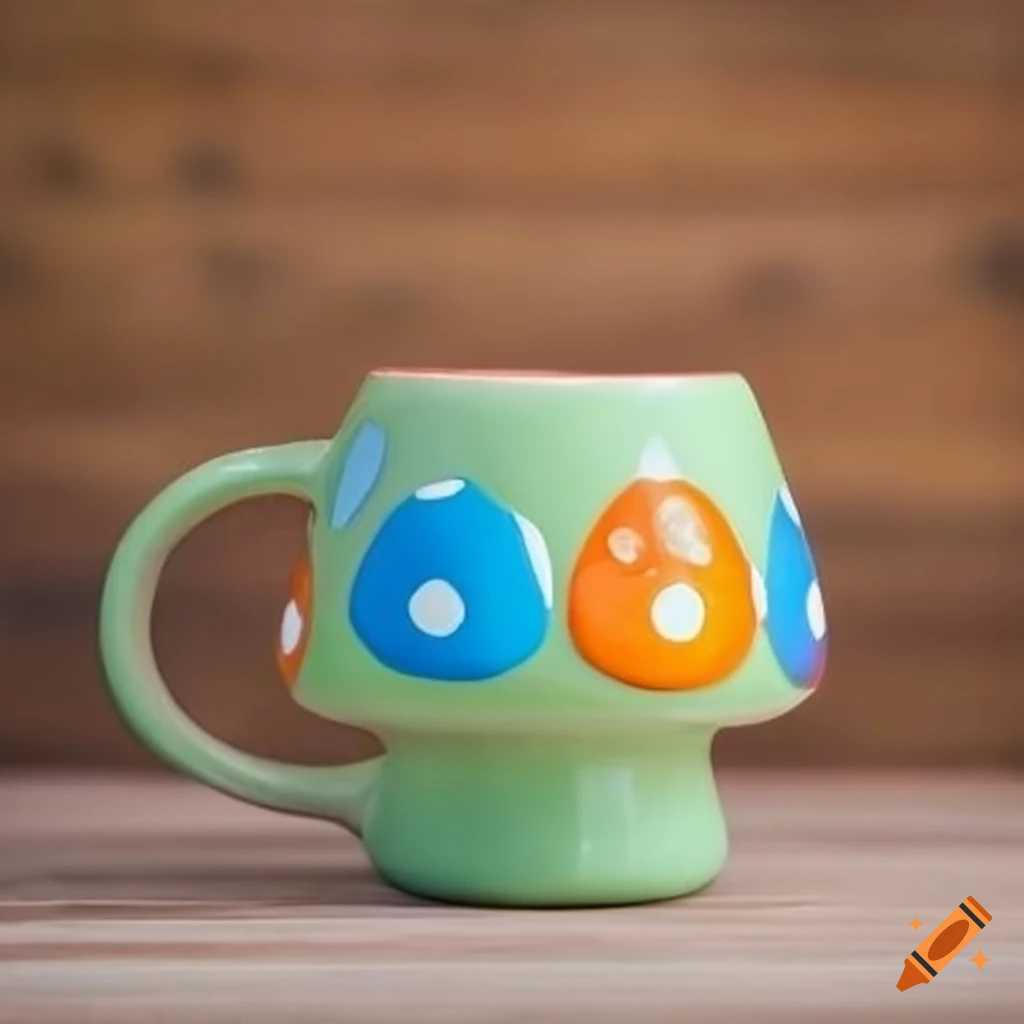 colourful mushroom mug on a table