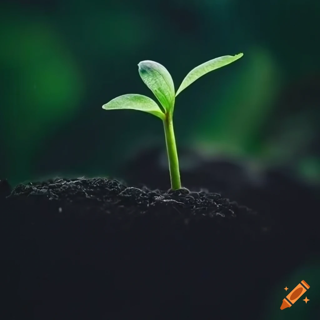 Image of a young seedling growing in the soil on craiyon