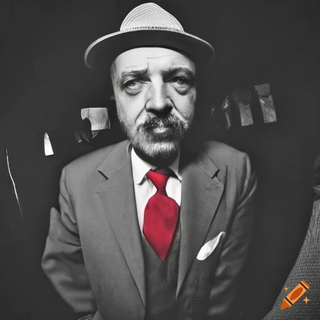 black and white photo of a mafia man with a Thompson machine gun