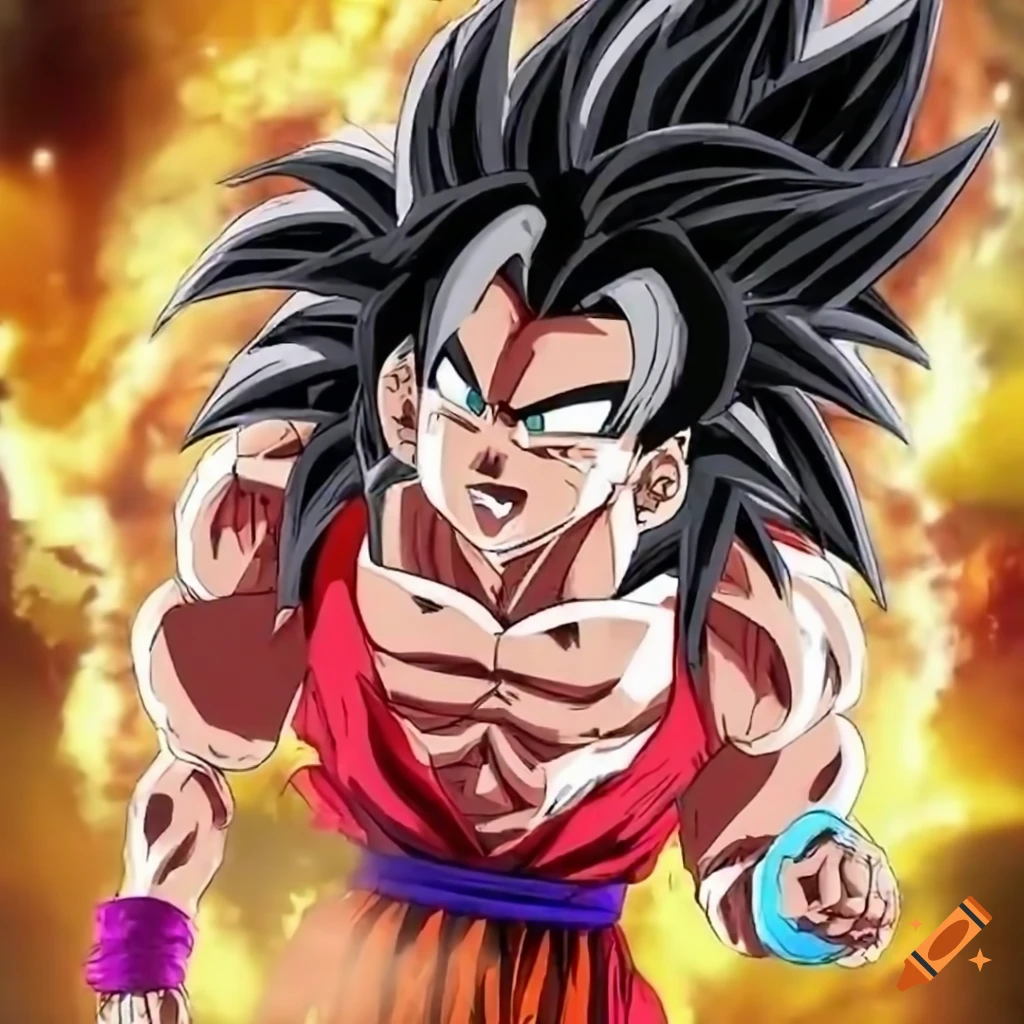 Goku in super saiyan 4 form powering up on Craiyon