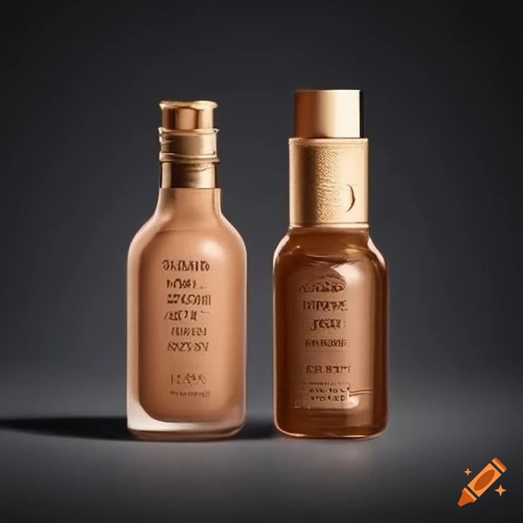 transparent bottle of foundation with gold accents and pump