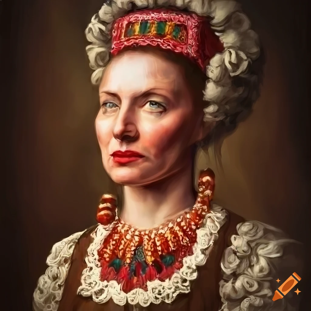 portrait of a stern lady in traditional brown Polish costume