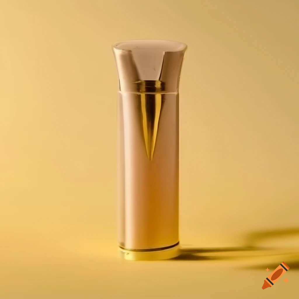 Skinny makeup tube with frosted glass base and gold pump cap