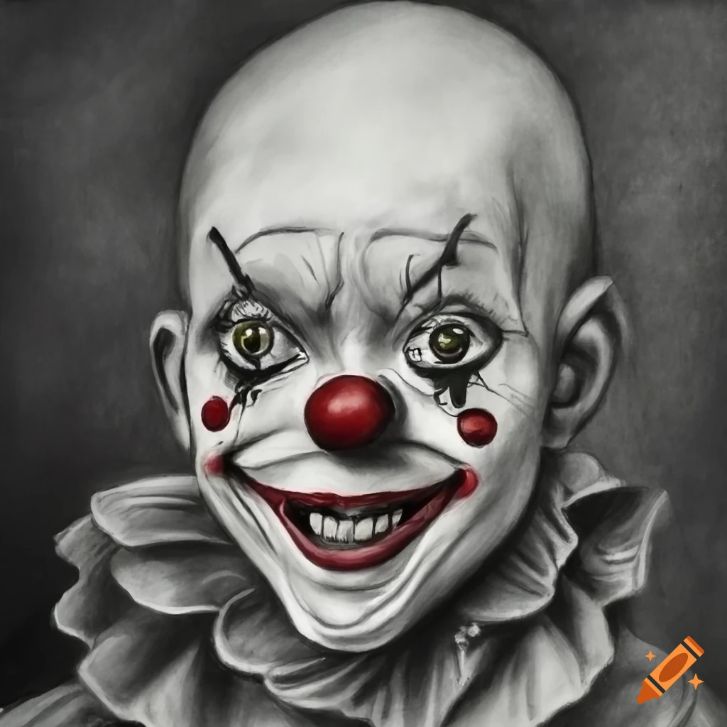 Crazy looking clown face. ink black and white... - Stock Illustration  [84253209] - PIXTA