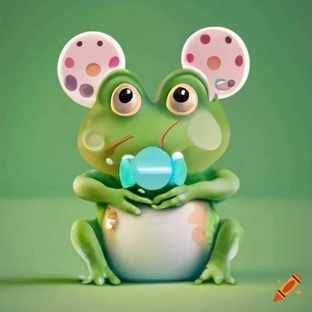 Adorable frog with bear ears and pacifier