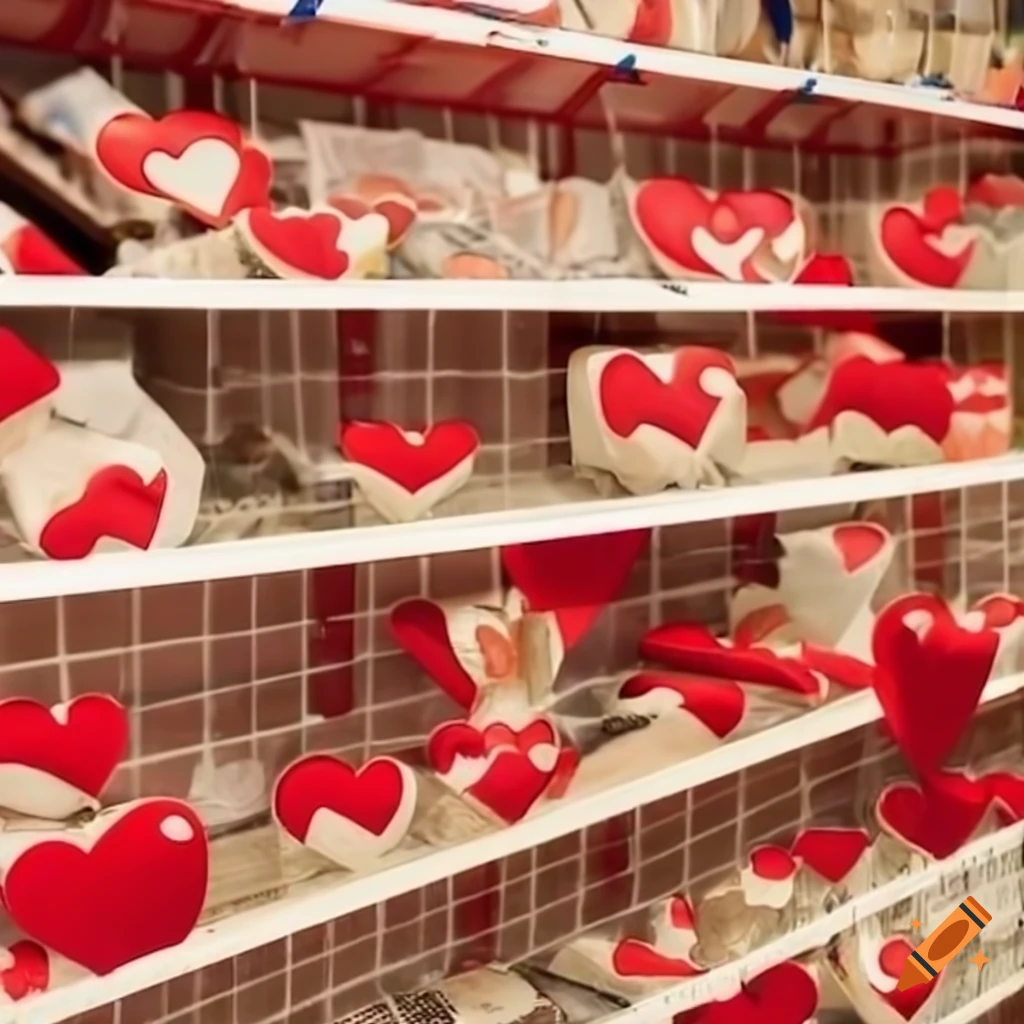 Store shelf display of broken hearts