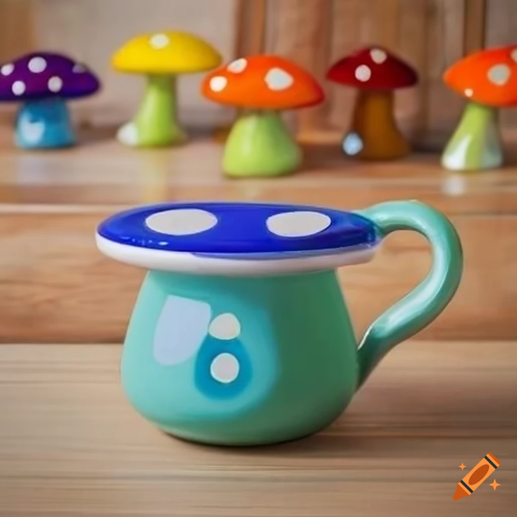 colorful mushroom-shaped mug on a table