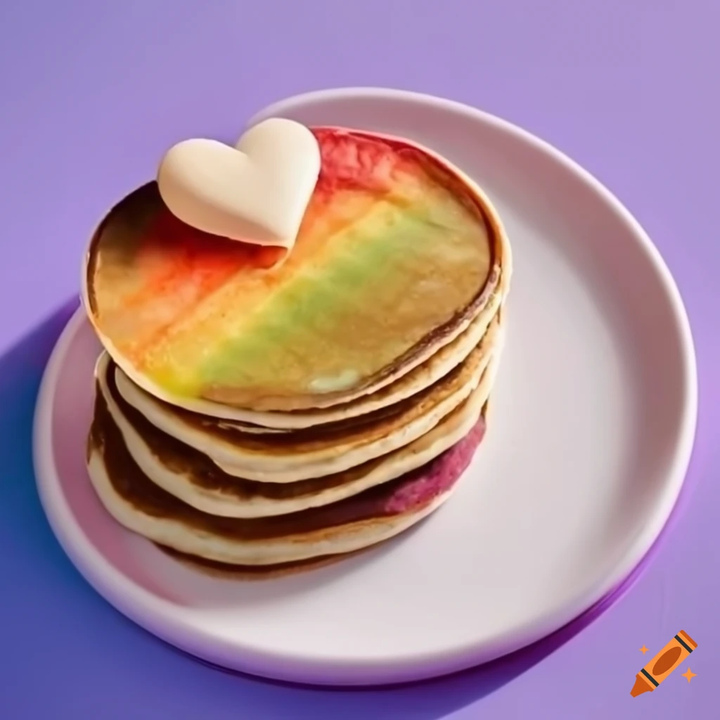heart-shaped rainbow pancake