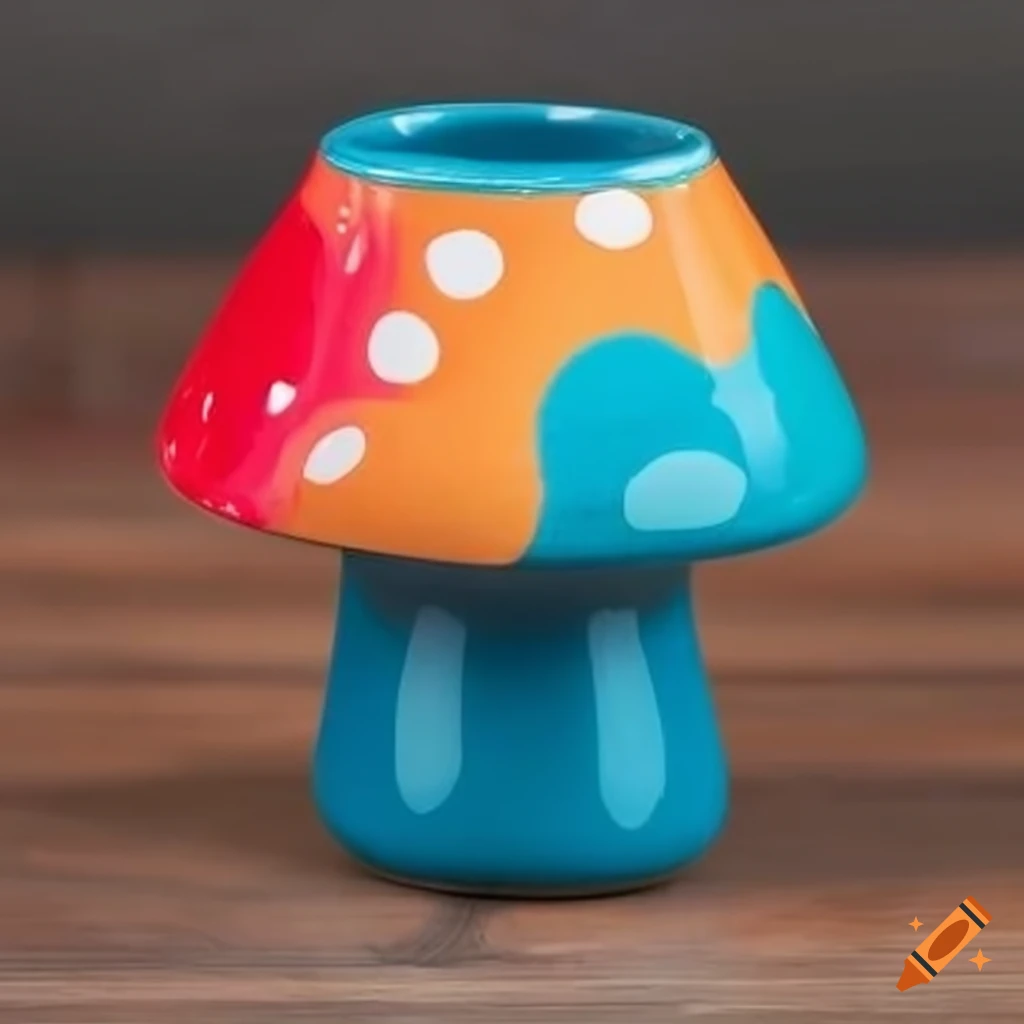 colourful mushroom shaped mug on a table