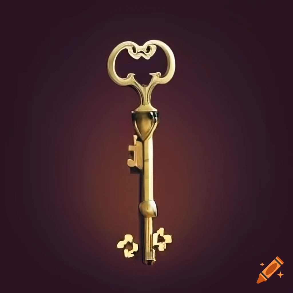 metallic key on a white background
