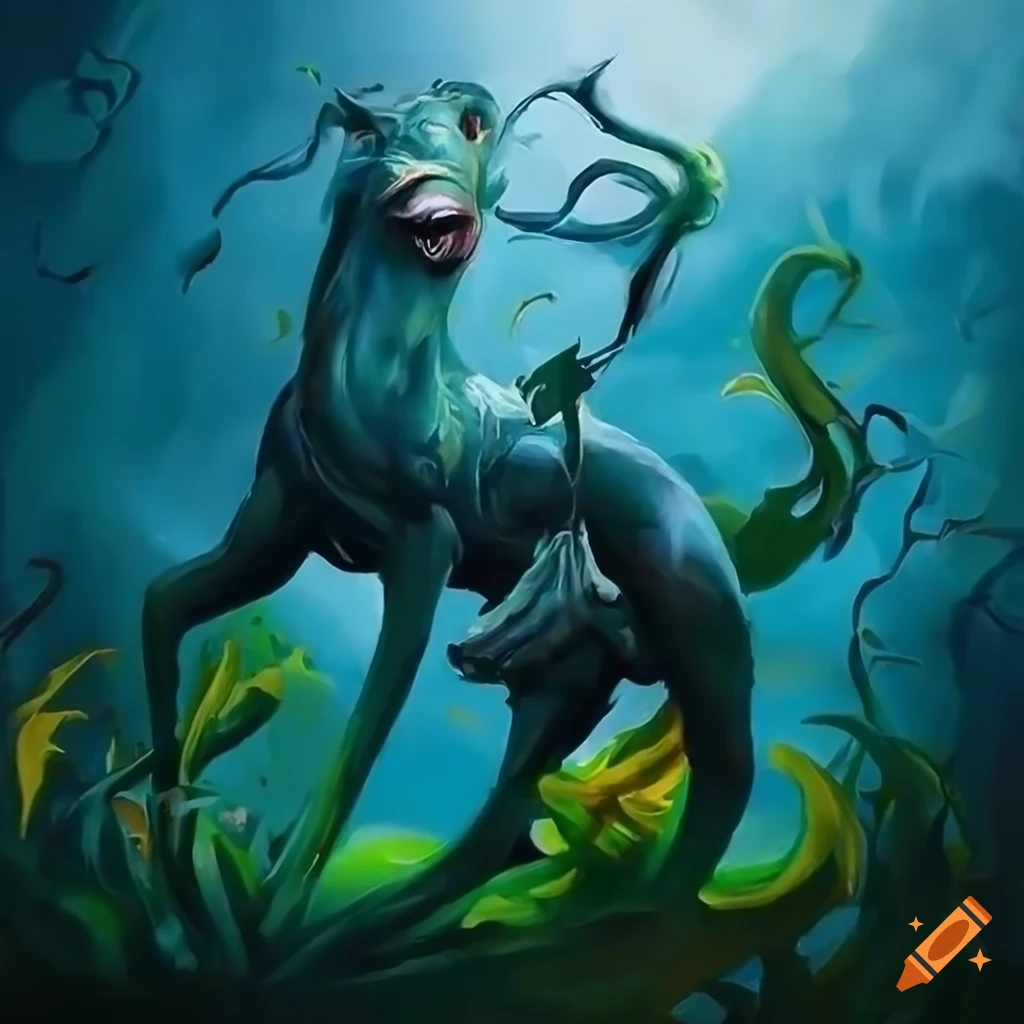 oil painting of an elegant aquatic mythical creature