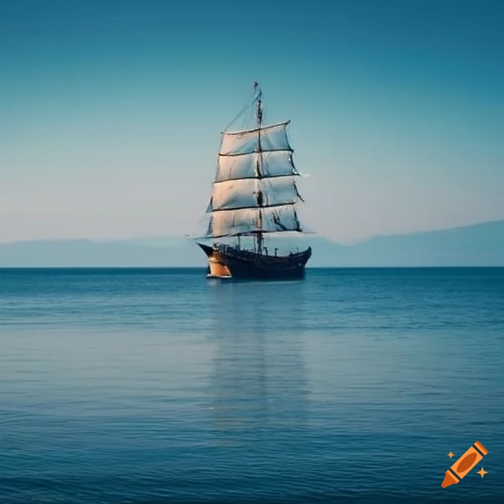 sailing ship anchored on a calm beach