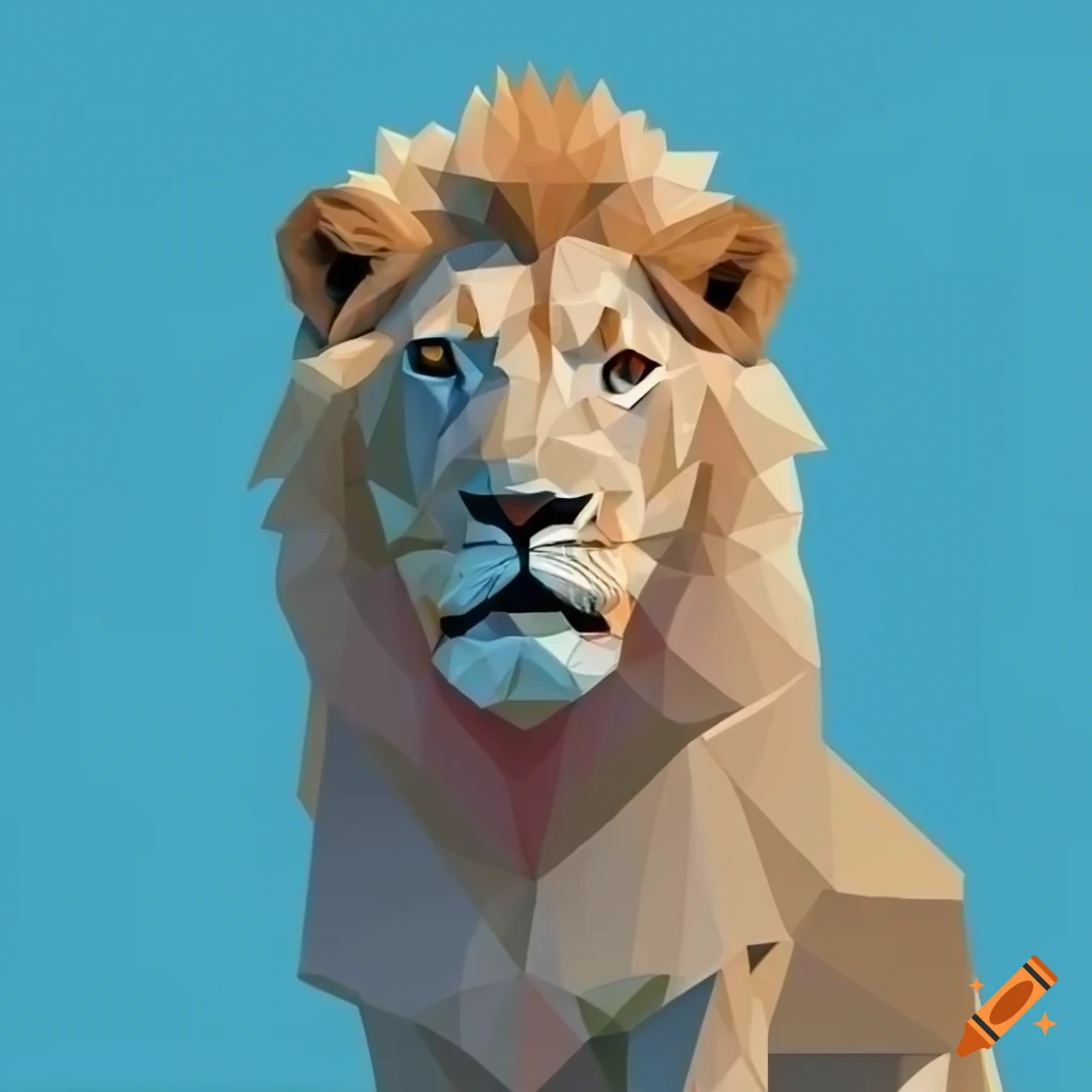 low poly art of a majestic white lion