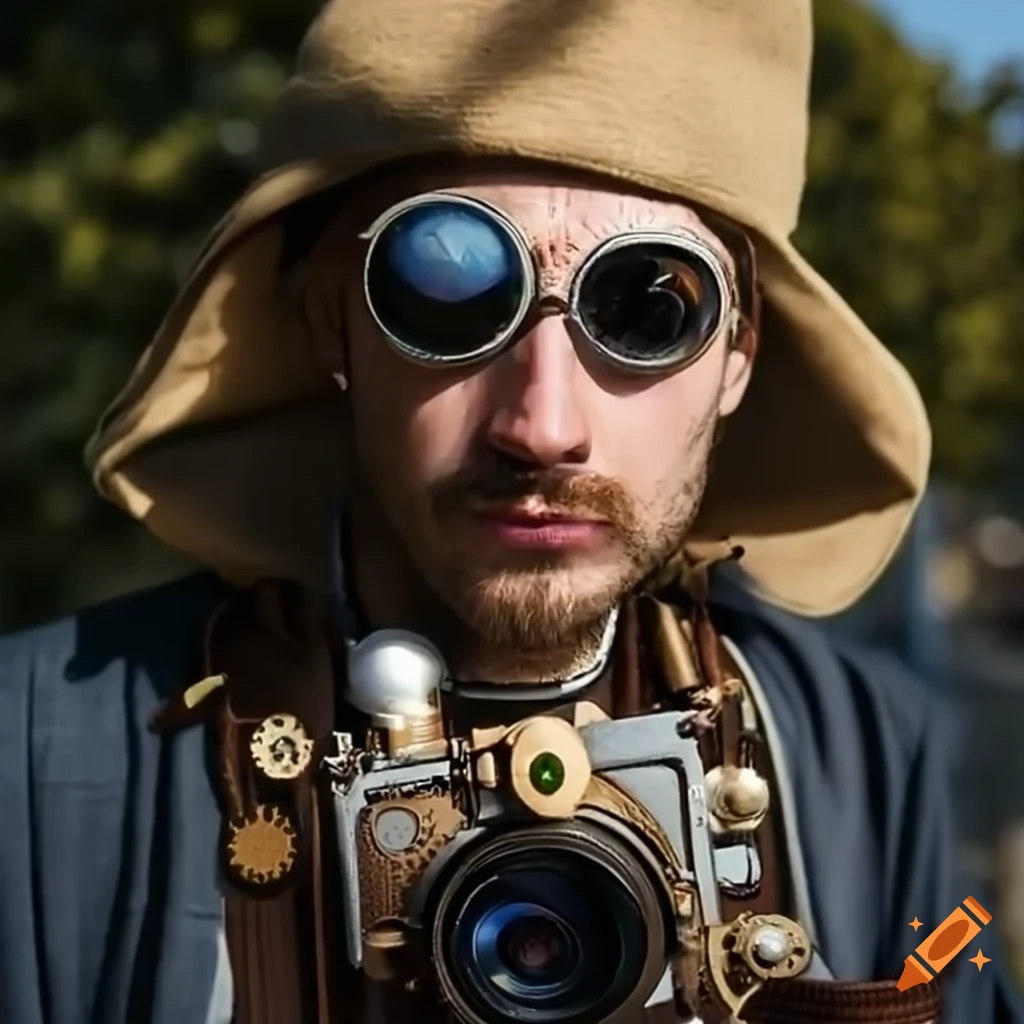 Portrait of a man with steampunk accessories on Craiyon