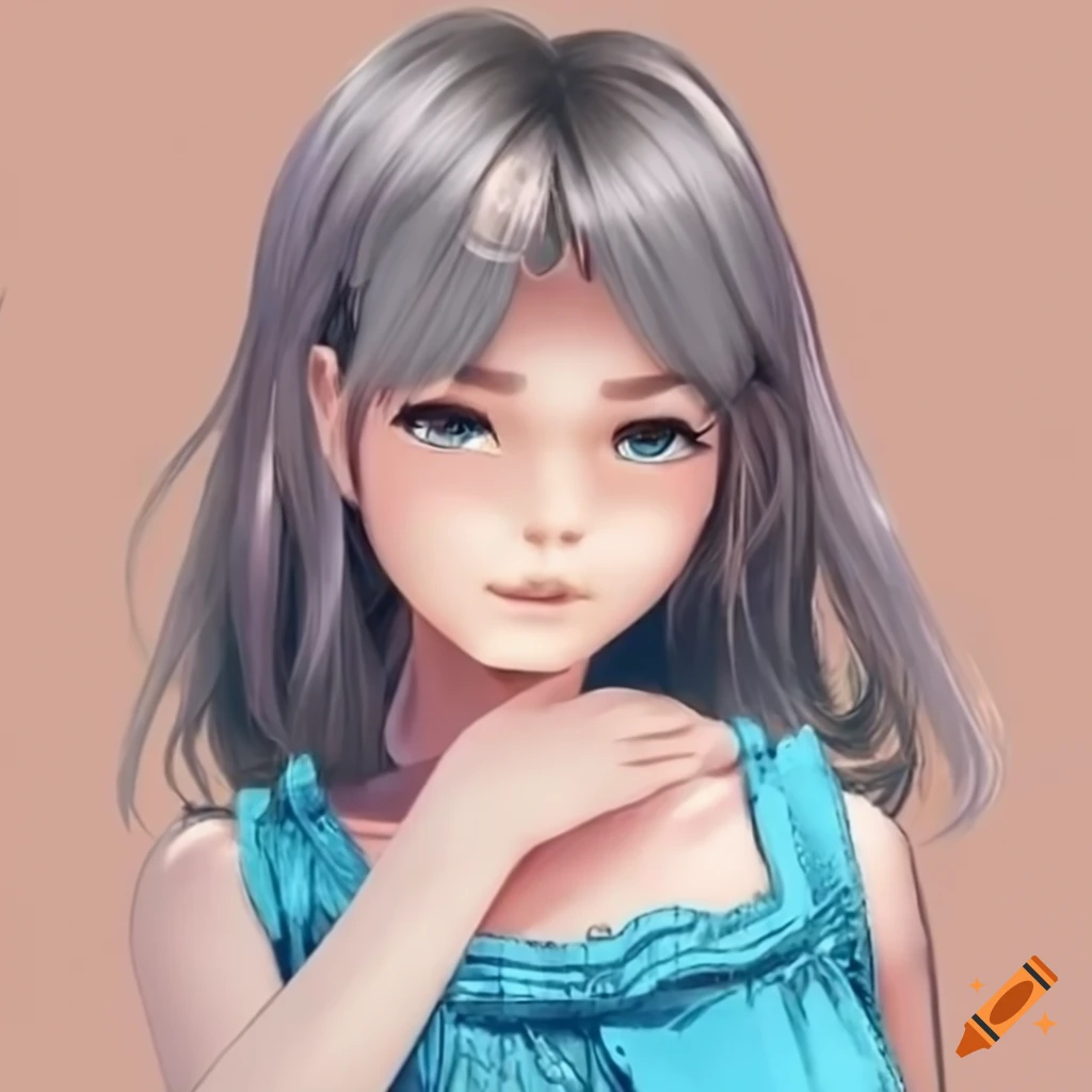 Portrait of a young girl with silver hair and blue eyes