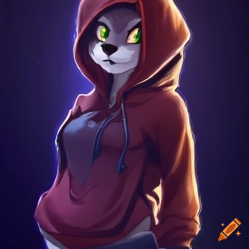 Anthropomorphic female wolf wearing a hoodie on Craiyon