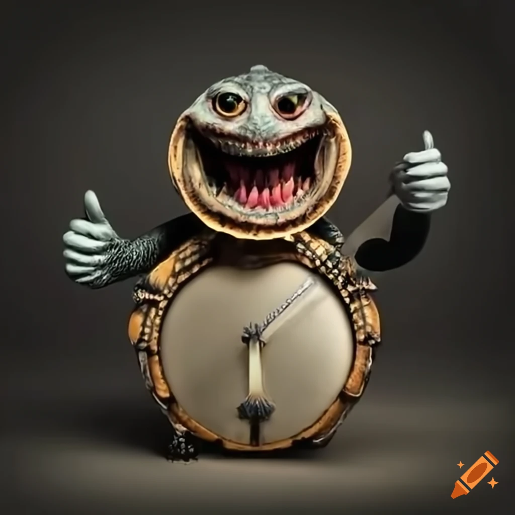funny turtle playing banjo with a smile