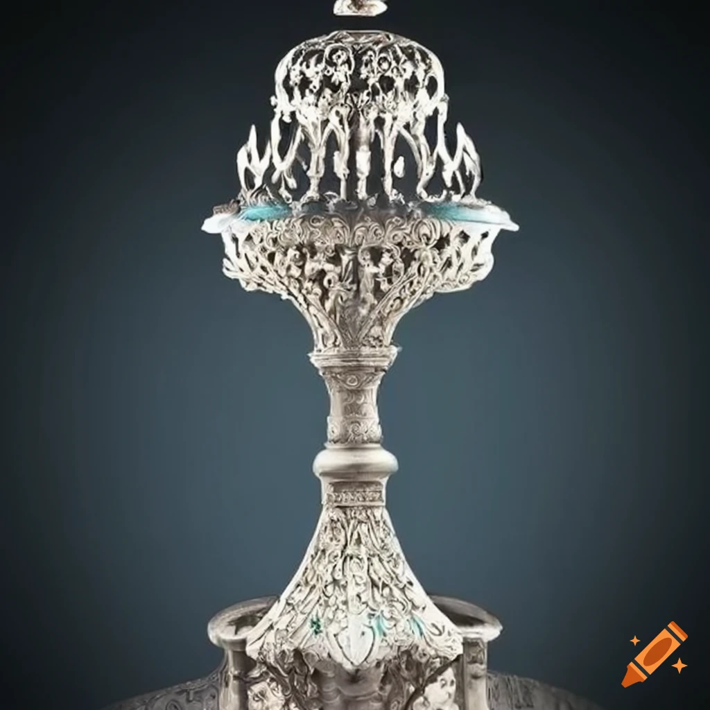 ornamental silver fountain in an Islamic balcony
